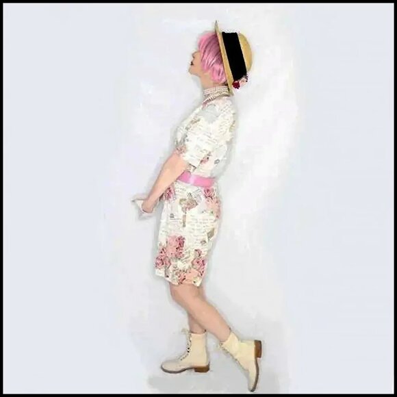 Rayon Romper Pink Retro Summer Floral With Pockets, Large Size - Picture 6 of 15